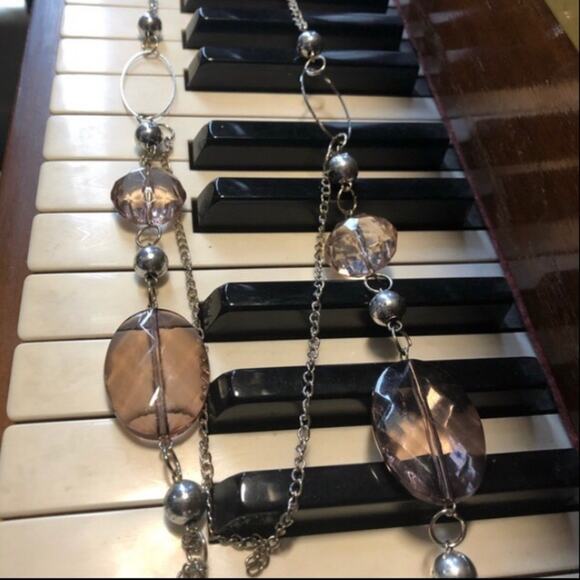 Long Silver-Tone & Lavender Large Beaded 32.25" Necklace! - Picture 3 of 10